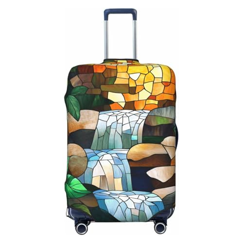 Stained Glass Cascading Waterfall Elastic Travel Luggage Covers Dustproof Scratch-Resistant Suitcase Protector Fit 22-24 Inch