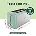 BELLA 4 Slice Toaster, Long Slot & Removable Crumb Tray - 7 Shading Options with Auto Shut Off, Cancel & Reheat Button - Toast Bread & Bagel, Sage