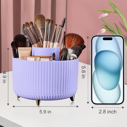 Image of Diesisa Makeup Brush Holder Organizer,360 Rotating Makeup Brush Organizer,5 Slot Make up Brushes Cup for Cosmetics, Nail Polish, Art Supply, Bathroom Vanity Desktop Organizer - Purple