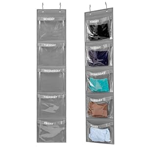2 Pcs Day of Week Clothing Organizer Monday to Friday School Clothes Organizer for Kids Weekly Hanging Closet Organizer (GREY)