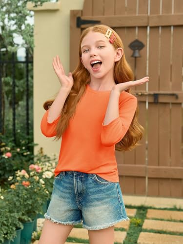 Image of Haloumoning Girls Casual 3 /4 Sleeve T Shirts Kids Crewneck Tops Fashion Tees 5-14 Years