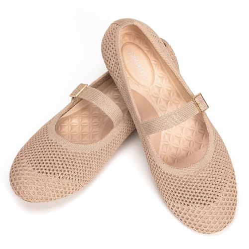 Image of Frank Mully Women's Mary Jane Flats Comfortable Dressy Ballet Flats Casual Round Toe Slip On Washable Knitted Fabric Office Work Woman Shoes
