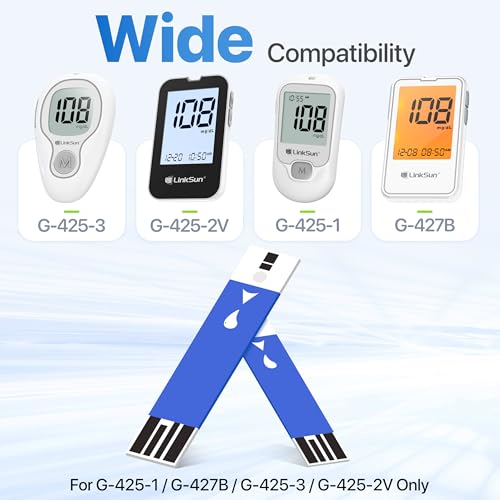 LinkSun Diabetic Blood Test Strips*100, Used for G-425-1,G-425-2V, G-425-3 Blood Glucose Monitor Only, 0.7μl Blood Sample, Accurate Measurement, Results in 5 Seconds, 2 Bottles of 50 Pc
