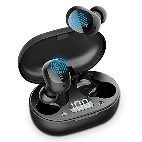 True Wireless Earbuds Bluetooth 5.0 Headphones, SOMIC TWS Earphone in Ear Stereo Headset with CVC 8.0 Noise Reduction Mic 24Hrs Play Earbud with Charging Case, Touch Control,Waterproof for Sport Black