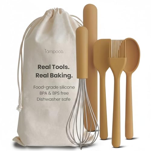 Tampoco Real Kids Cooking & Baking Set – Montessori Kitchen Tools for Real Cooking with Food-Safe Silicone Utensils – Functional & Fun Gift for Young Chefs