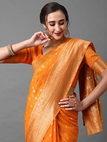 Image of AKHILAM Women's Kanjivaram Banarasi Silk Woven Design Saree With Unstitched Blouse Piece (Multicolored 2RANI20 Parent)