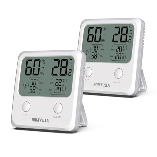 HOMVILLA 2Pieza Termometro Digital Casa - Termómetro Higrómetro Digital Interior Termohigrómetro Medidor de Temperatura y Humedad con Monitor Ambiente del Hogar