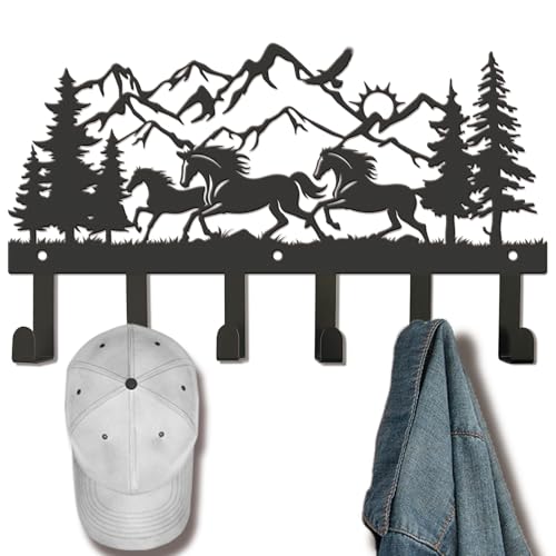 SIFZYJGN Metal Black Coat Hooks Wall Mount and Coat Rack Hanger for Hanging and Storage Ideal for Living Room, Hallway, Office, Backpack, Bags, Towel, Clothes and Hat (Horse)