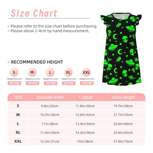 Flutter Sleeve Nightgown Pajama Gown Alien Spaceships Planet Green Easy Pull-On Sleepwear Nightdress3