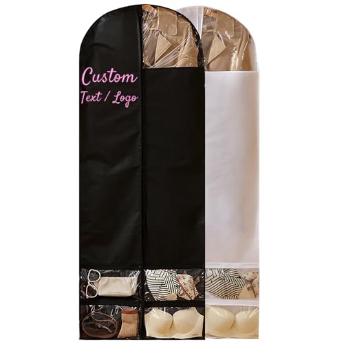 Custom Garment Bags for Hanging Clothes, Dress Bags for Gowns, Embroidered Name/Text Garment Protector Cover for Wedding Dress, Suit, Dance Costumes, Coat, Brides Maids Dress Uniform Cover
