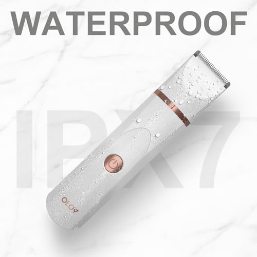 Image of OLOV Electric Body Hair Trimmer - Groin Trimmer for Men - Bikini Trimmer Women - Wet /Dry Shaver Groomer, Replaceable Ceramic Blade Heads, USB Recharge Dock, Waterproof Hygiene Razor, White