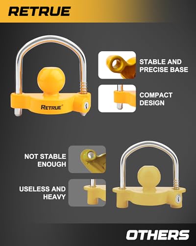 Image of RETRUE Universal Coupler Lock Trailer Locks Ball Hitch Trailer Hitch Lock Adjustable Security Heavy-Duty Steel Fits 1-7 /8 Inch, 2 Inch, 2-5 /16 Inch Couplers, Yellow, Lightweight (4 Pack Keyed Alike)