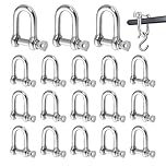 M6 D Shackle Heavy Duty, 18 Pcs Stainless Steel Shackles with Screw Pins 220kg Capacity for Outdoor Rigging Sailing Camping DIY Traction Hook Accessory