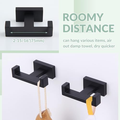 APLusee Matte Black Stainless Steel 2 Pack Towel Hook, 304 Stainless Steel Toilet Paper Holder Bundle, Wall Mounted image 5
