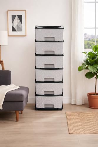 Image of Plastic Modular Drawer Storage Chest Of Drawers Organizer Storage Box, Large Stomo Racks For Multipurpose Anti-slip Shoes Organizers (Grey, 6 Layer)