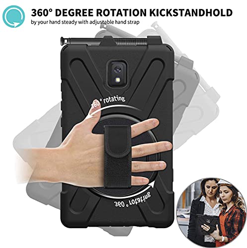 Dreamerx Samsung Galaxy Tab Active 3 8.0 Case T570/T575/T577, Heavy Duty Shockproof Impact Resistant Drop Resistant Rugged Protective Case With Rotating Stand, Handle Hand Strap Shoulder Strap, Black #TOP4