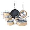 Martha stewart 12 piece heavy gauge aluminum hard anodized premium nonstick cookware set induction safe copper wblack interior  urban country home decor