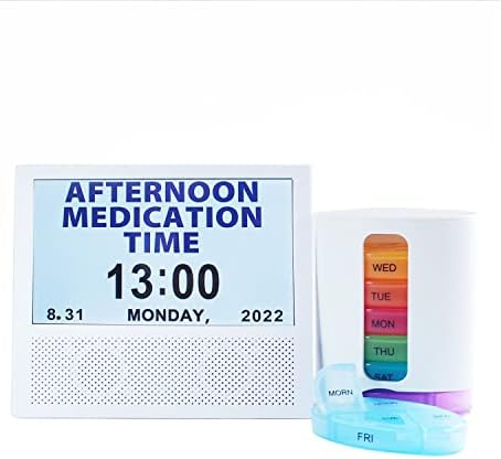 Medicine Reminder Alarm Day Clock and Rainbow Color Pill Organizer Bundle
