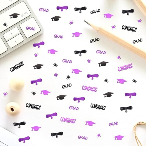 Image of Purple and Black Graduation Confetti 2026, 1000 Pcs Class of 2026 Table Centerpiece Grad Confetti for 2026 Graduation Party Decorations Supplies