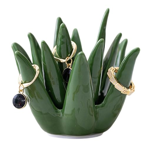 Soporte de de aloe, soporte de de aloe para joyas - Organizador de anillos de joyería de cerámica - Soporte de baratijas para organizador de collares y llaveros, decoración linda de ann