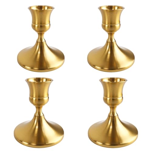 Vintage Brass Gold Taper Candle Holders Set of 4,...