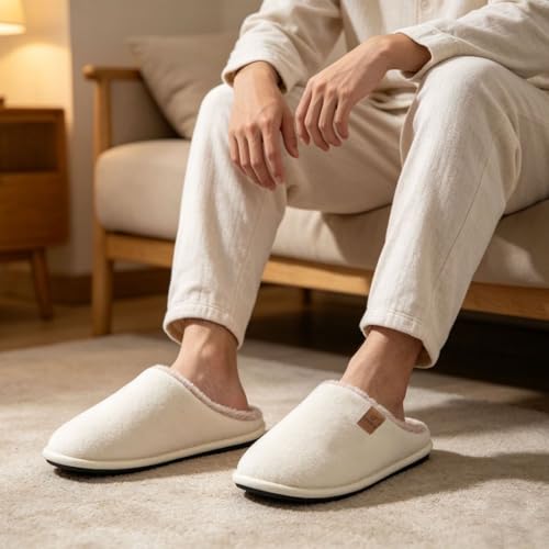 Image of COFACE Mens Cozy Memory Foam Scuff Slippers Casual Slip On Warm House Shoes Indoor /Outdoor Sandal Slippers With Arch Support Rubber Sole Size 7-15