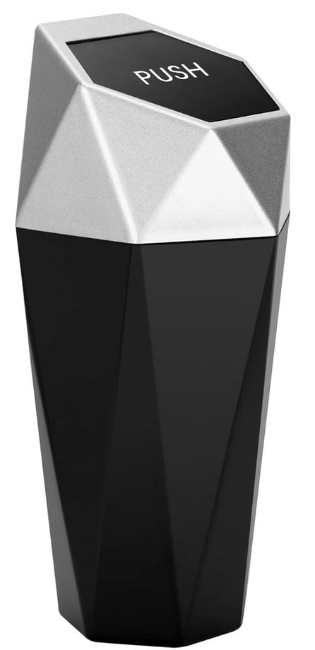 Image of Ginsco Car Trash Can with Lid, Mini Car Cup Holder Trash Can, Car Garbage Can Car Accessories for Interior, Leakproof Small Car Trash Can, Mini Trash Can for Car, Home, Bedroom Office (Silver)