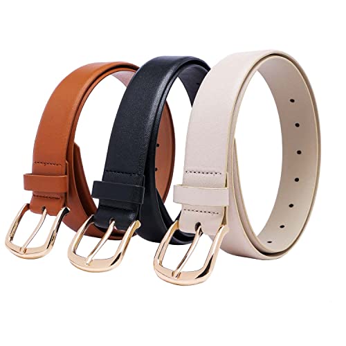 3 Pack Womens Belts Leather Belts for Jeans Pants Fashion Gold Buckle Ladies Dress Belt Black Brown Beige3
