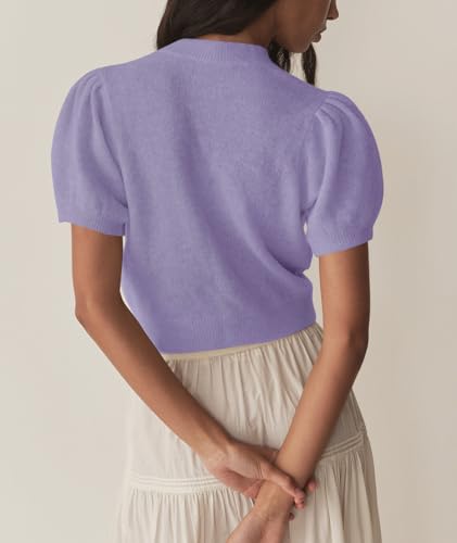 Image of Womens Puff Short Sleeve Cardigan Sweaters Cropped Button up Lightweight Y2k Knit Summer Cardigans