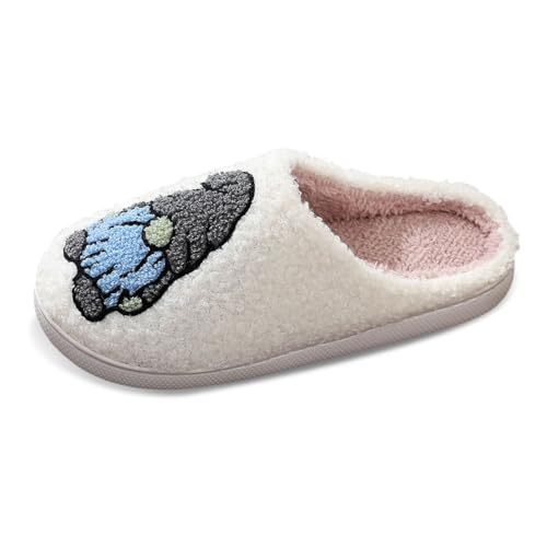 Pantuflas Navideñas Invierno Mujer Zapatillas Cómodas Calidez Acolchadas Suela Antideslizante Regalo Familiar (White, 43)