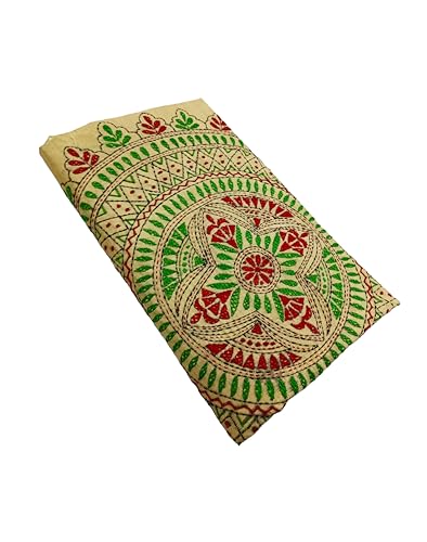 Image of SHRISTI CLOTHINGS Women's Hand Embroidered Cotton Silk Kantha Stitch Saree with Blouse Piece (J420824 BEIGED63)