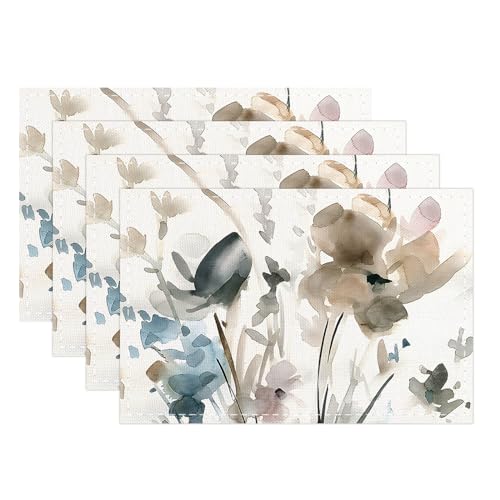 Snycler Table Runner Watercolor Floral Colorful Spring Summer Seasonal Kitchen Dining Table Luxury White Linen Decoration for Indoor Outdoor Dinner Party Decor (12x18 Inch,Set of 4)