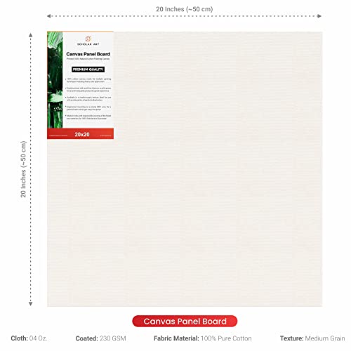 Image of Scholar Art Hobby Series 04 Oz (230 GSM) 100% Cotton Canvas Panel Board for Painting (White Blank Canvas Boards for Acrylic Paint, Oil Paint, Wet & Dry Media) | 20 inchx20 inch (50x50 cm), Pack of 6