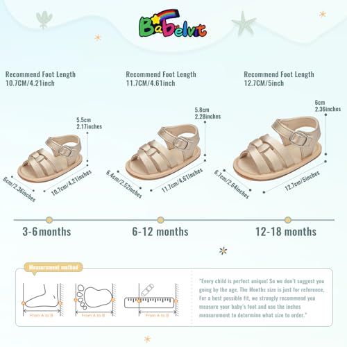Image of Babelvit Infant Baby Girl Boy Sandals Comfort Premium Summer Outdoor Casual Beach Shoes with Flower Bowknot Anti Slip Rubber Sole Newborn Toddler Prewalker First Walking Shoes