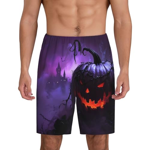 Mens Pajama Pants - Halloween Purple Pumpkin Sleep Shorts Mens Pajama Shorts, Comfy Pj Pants for Mens Lounge Shorts3