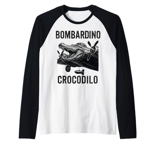 Bombardino Cocodrilo Divertido Cocodrilo Italiano Rojo Cerebro Meme Camiseta Manga Raglan