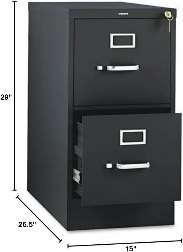 HON 310 Series Vertical Files w/Locks-2 Drawer File, Vertical, Letter, 15"x26-1/2"x29", Black