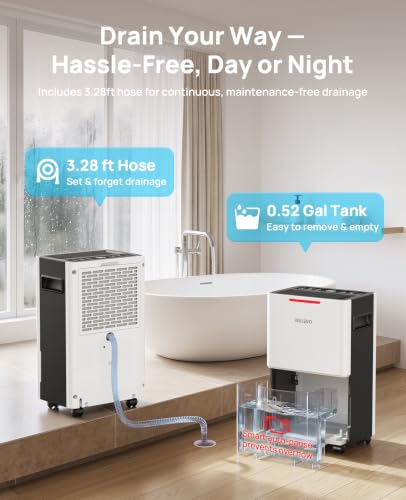 21-Pint Dehumidifier, Dehumidifier for Basement with Drain Hose, 1600 sq ft - Image 4