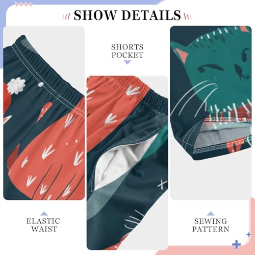 Cat Xmas Snowflake Boys Long Pants Soft Trousers Elastic Waist Kids Lounge Bottoms with Pockets S-XL4