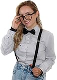 Enimay Suspender Bowtie Nerd Clear Glasses Nerd Costume Halloween (Black 1)