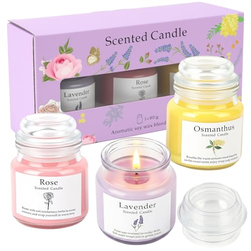 Image of MOTIBACK Scented Candles Gift Set for Women, Lavender Rose Osmanthus 3pack