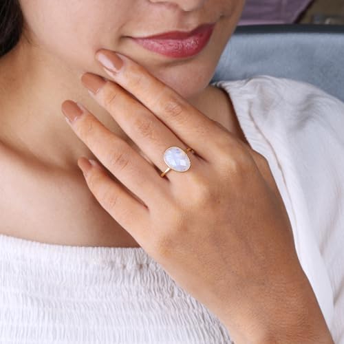 14K Yellow Gold Plated Rose Quartz Moonstone Labradorite Ring in 925 Sterling Silver for Women2