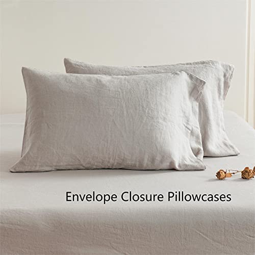 100% French Linen Sheet Set California King Size, Stone Washed Pure Linen Bed Sheet Set, 4 Pcs Breathable Natural Flax Linen Sheets - 1 Deep Pocket Fitted Sheet, 1 Flat Sheet, 2 Pillowcases #TOP3