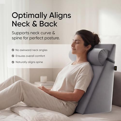 Image of Frido Wedge Plus Cushion with Neck Rest Pillow Combo | Dual Foam Wedge Cushion with Adjustable Roll | Back, Neck, Knee & Leg Support | for Post-Surgery, Pregnancy | Washable Covers, Slate Grey
