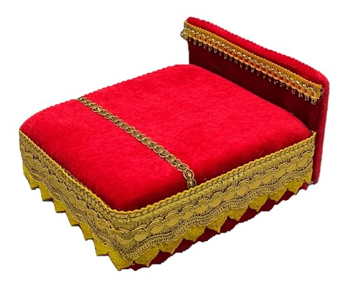 Image of RD Handicraft Thakur ji Bed, Laddu Gopal ji Bed, Bal Gopal ji Bed with Blanket Silk All Purpose Chowki |Tomato (17x16x10 cm)