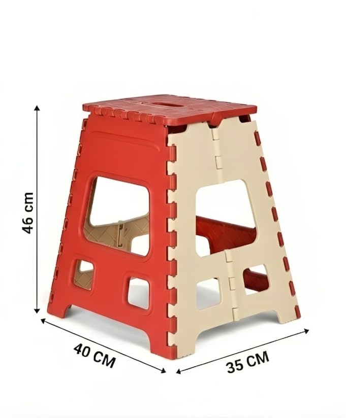 Image of U-MAX 18 Inch Folding Stool - Compact, Portable Step Stool for Kids & Adults, Lightweight Plastic Design, Slip-Resistant, Ideal for Kitchen, Bathroom, Camping & Travel (Red / 18 inch)