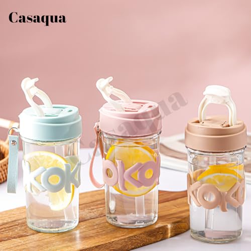 Image of Glass Tumbler with Straw & Flip Lid - 420ml, Set of 1, Reusable Clear Glass Water Bottle with Silicone Sleeve, Portable Travel Sipper Cup for Water, Juice, Iced Coffee, Milk & Smoothies