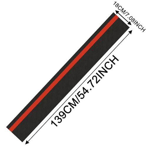 Image of TOMALL 55''x7'' Car Hood Sticker Auto Racing Body Side Skirt Roof Hood Bumper Stripe Decal Carbon Fiber Vinyl Modified Stripe Decal Decorations for Car (Carbon Fiber+Red)