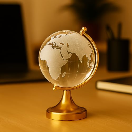 Shoppersduniya Fengshui Crystal Globe with Golden Stand for Positive Energy Success Good Luck and Prosperity Vastu Remedy for Home Children's Study Ta