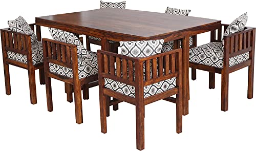 Image of Solid Sheesham Wood Space Saving Dining Table 6 Seater | Six Seater Dinning Table with 6 Invisible Cushioned Chairs for Home | Rosewood, Natural Brown Finish, Self Assembly Required